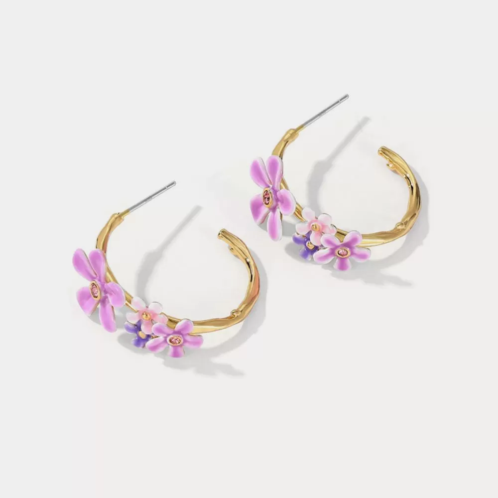 Forget-Me-Not Flowers Hoop Earrings