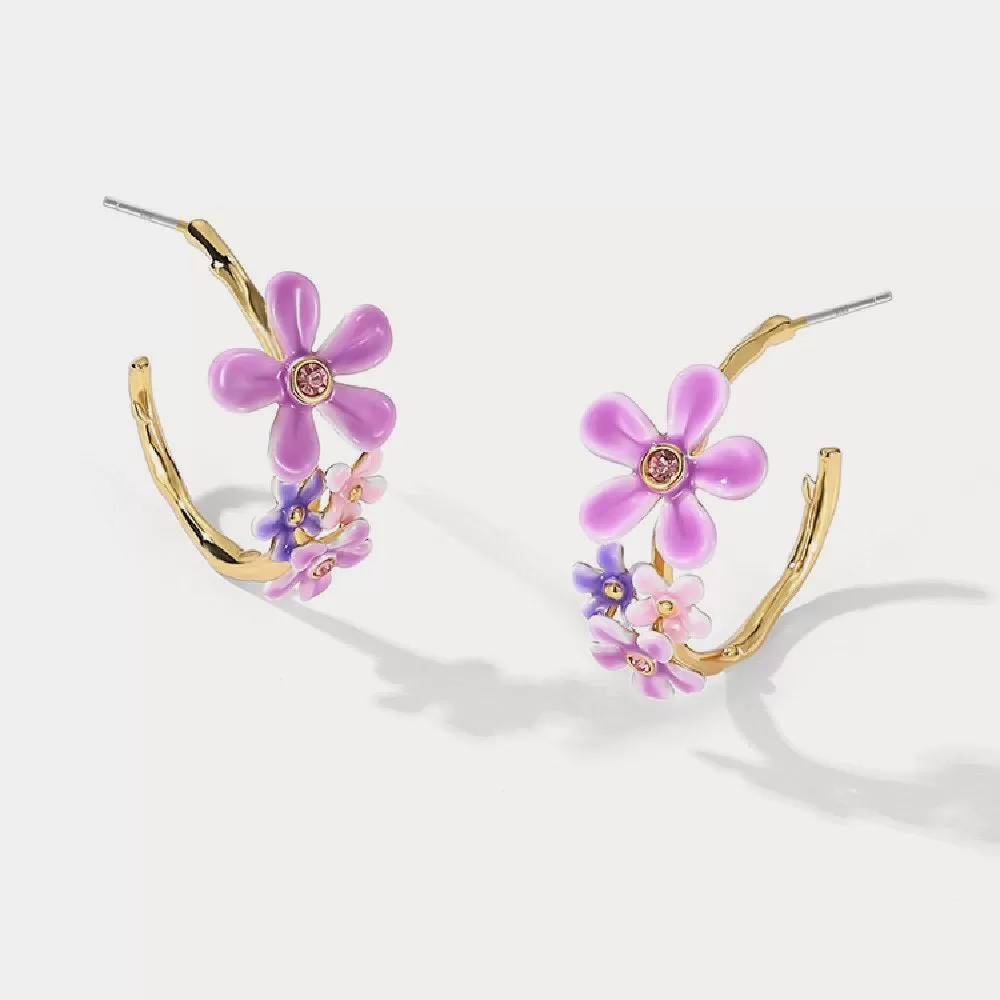 Forget-Me-Not Flowers Hoop Earrings