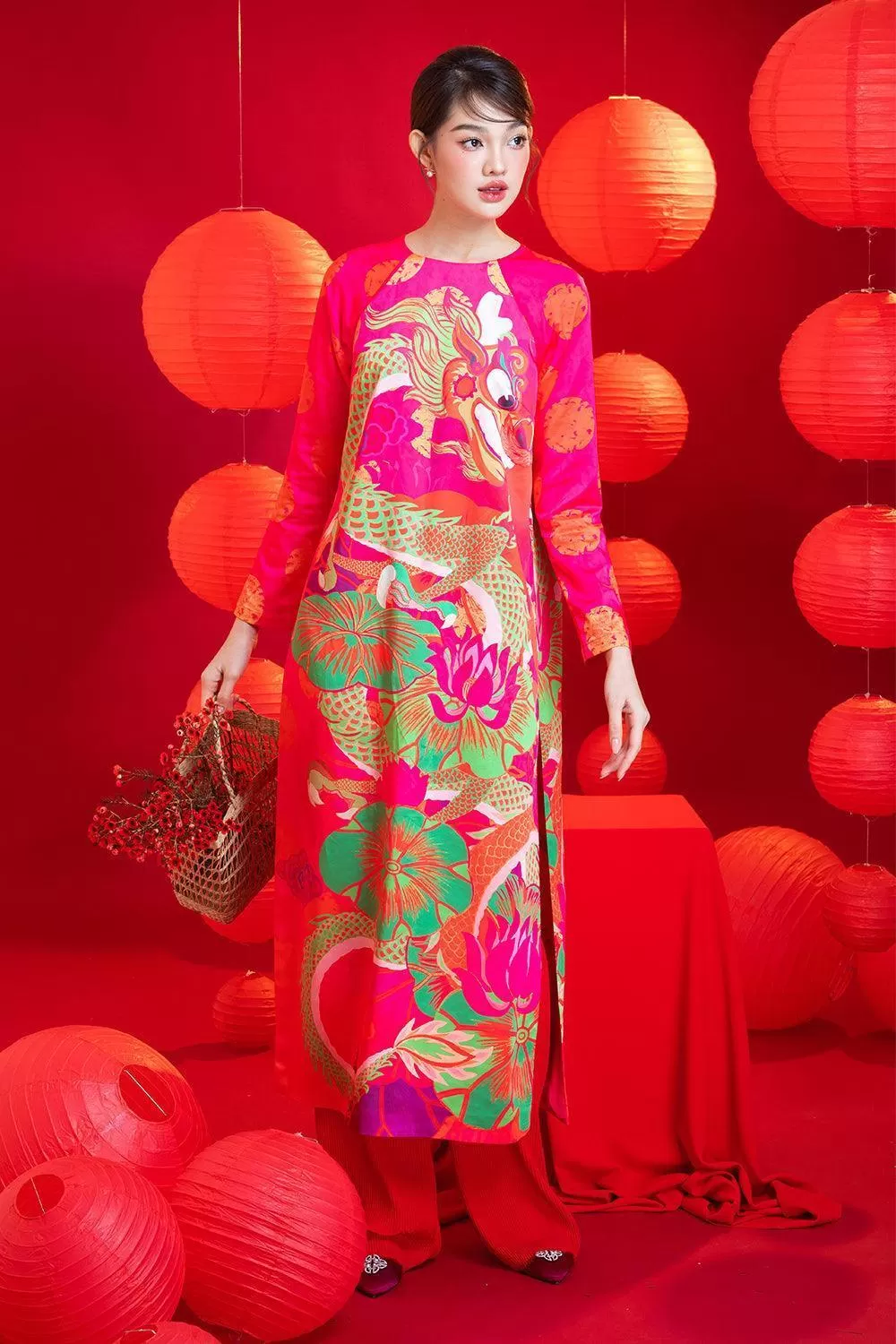 Gena Straight Long Sleeved Brocade Calf Length Ao Dai