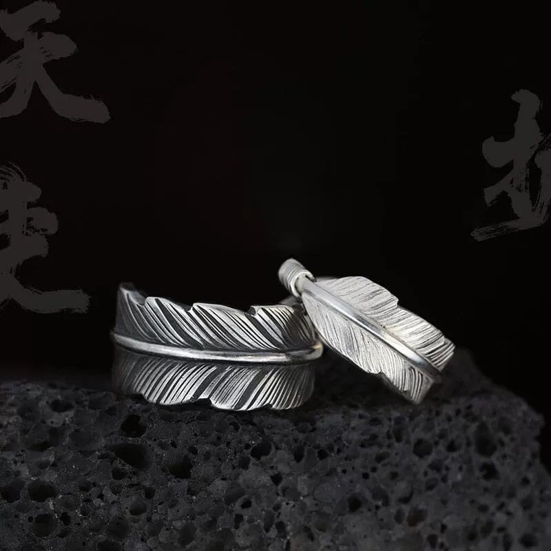 Geometric Feathers Silver Rings