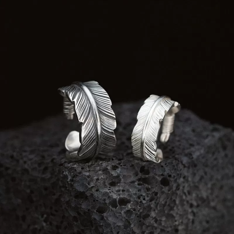 Geometric Feathers Silver Rings