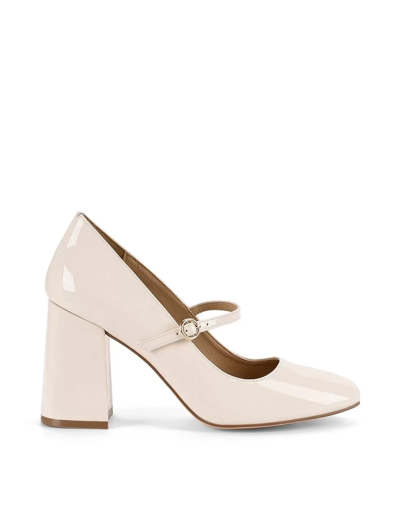 Gigi Block Heel Pump - Chalk Patent Leather