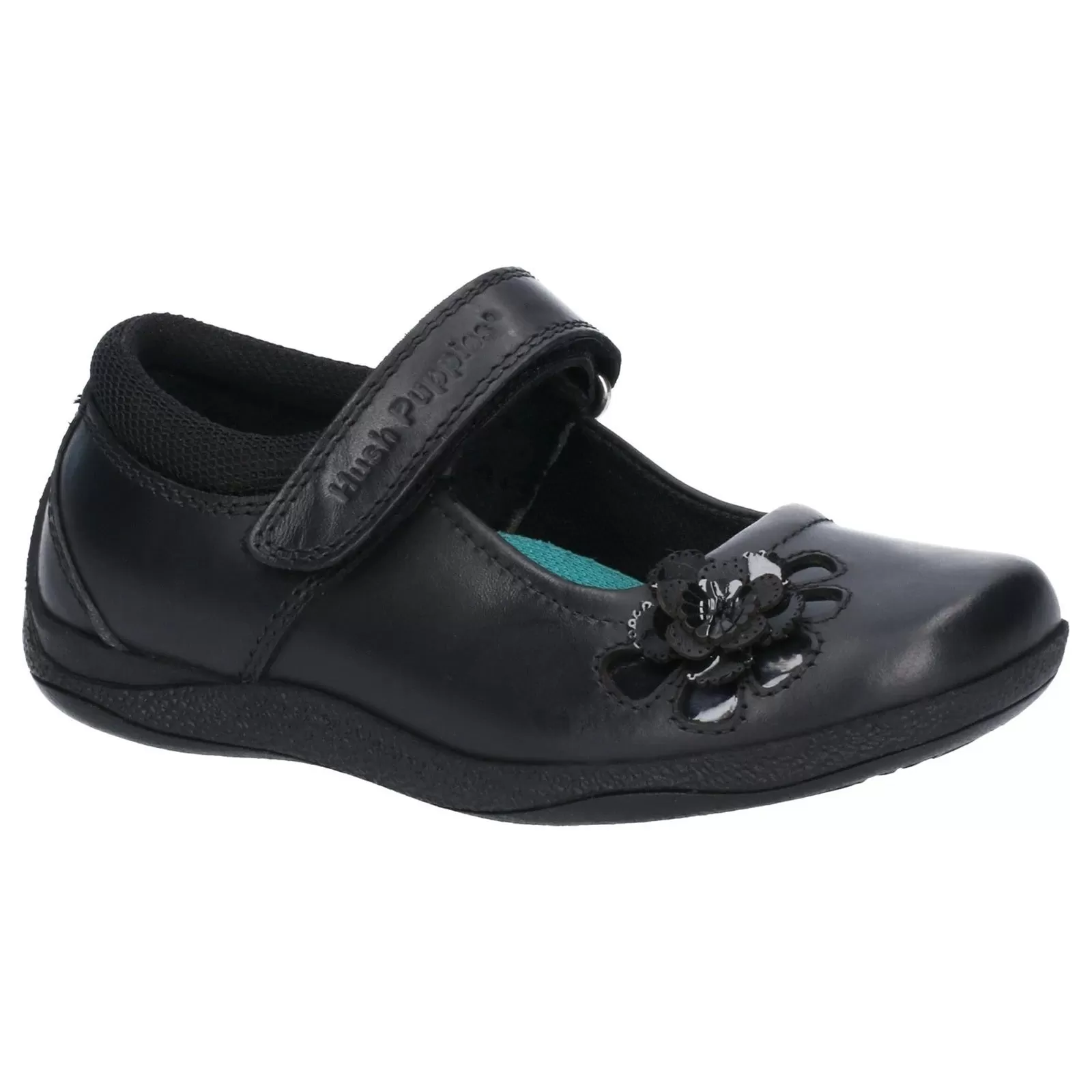 Girls Hush Puppies School Shoes Black Strap Jessica Jnr