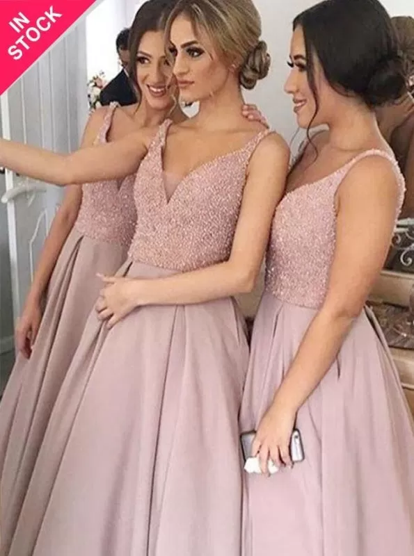 Glamorous V-neck Sleeveless Floor-Length Bridesmaid Dress