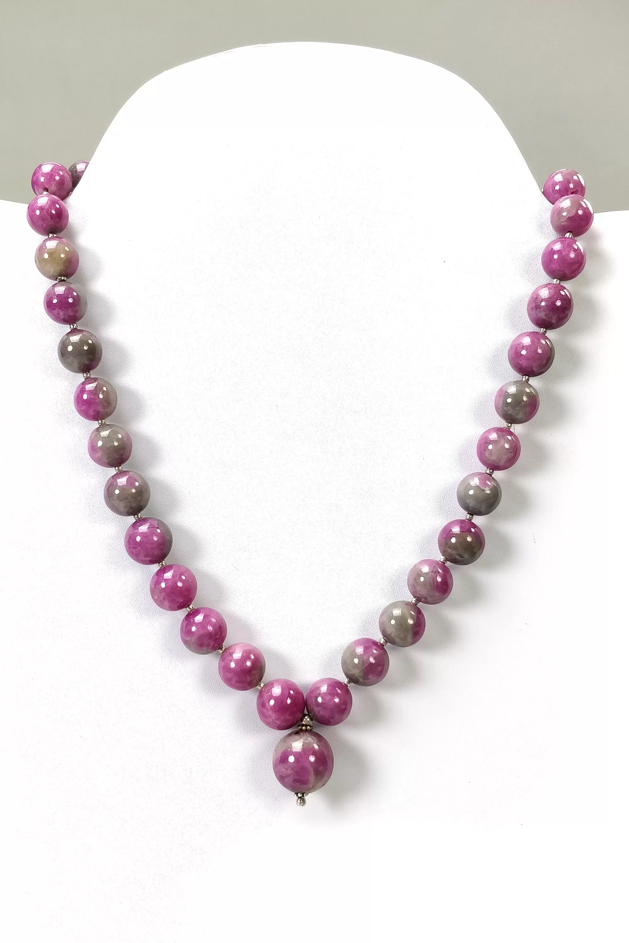 Global RUBY Gemstone NECKLACE: 116.73gms Natural Untreated Bi-Color Zoisite Ruby Balls 925 Sterling Silver 10mm - 16.5mm 20"