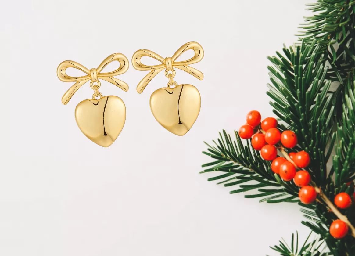 Gold Bow Heart Earrings