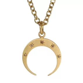 Gold Crescent Moon Pendant with Five Star-Set Cognac Diamonds