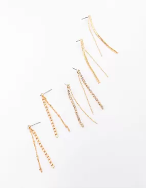 Gold Multi Chain Drop Earring 3-Pack