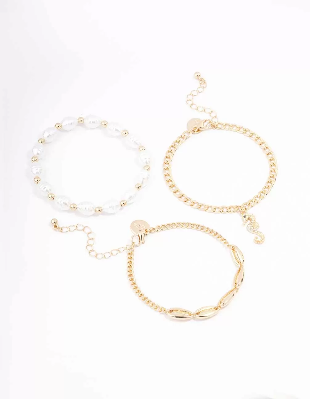 Gold Pearl Anklet & Bracelet 3-Pack