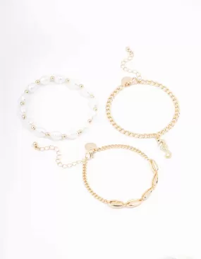 Gold Pearl Anklet & Bracelet 3-Pack