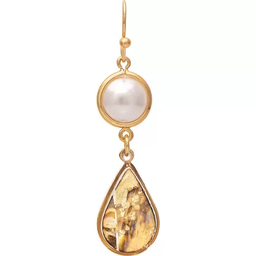 Gold Pearl Top Shell Star Teardrop Earring