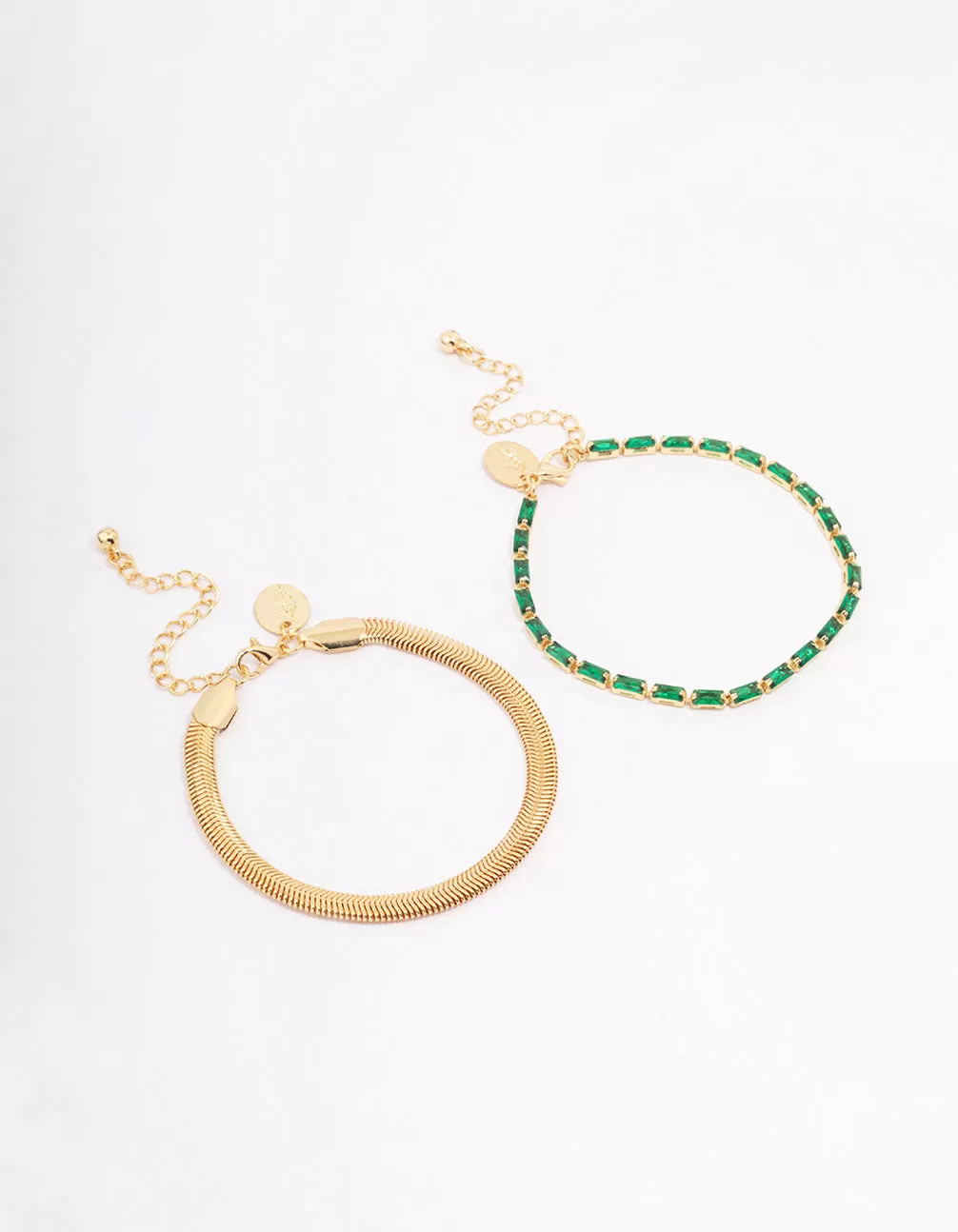 Gold Plated Baguette & Snake Chain Bracelet Pack