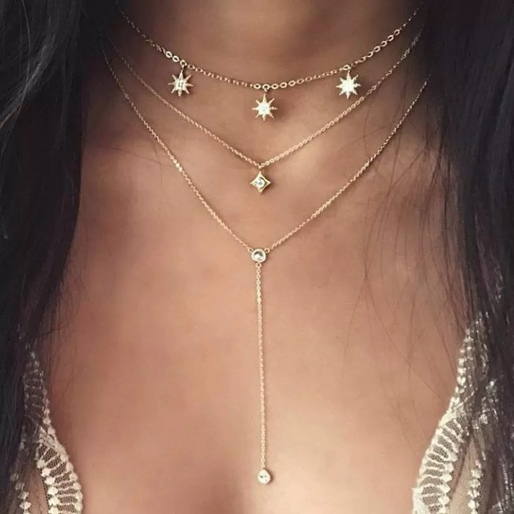 Gold Starburst Lariat Necklace