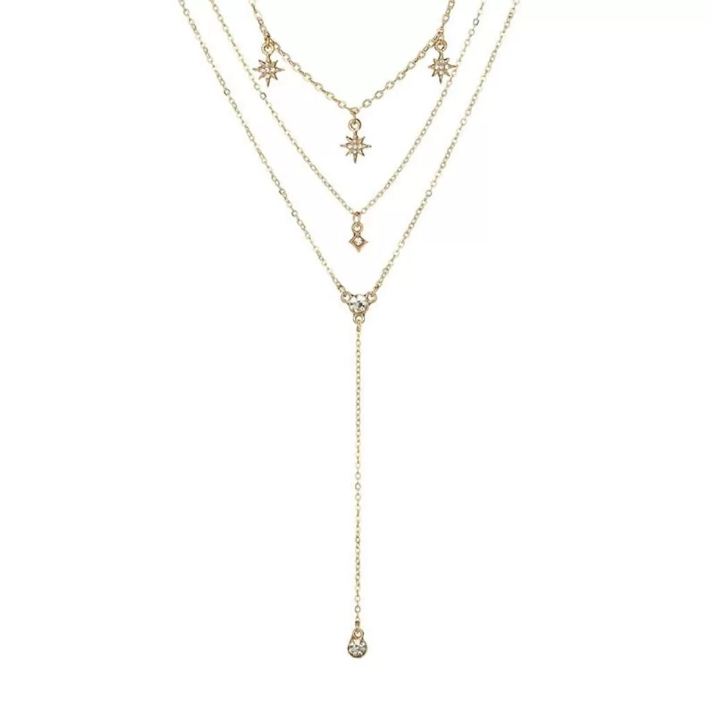 Gold Starburst Lariat Necklace