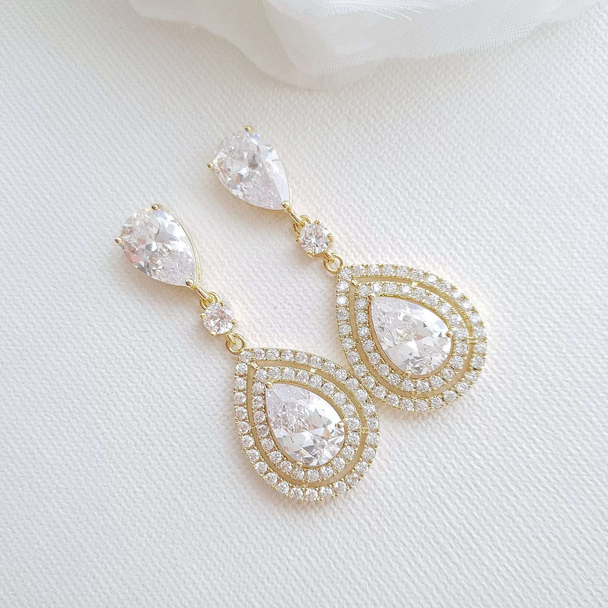 Gold Teardrop Earrings for Weddings- Joni