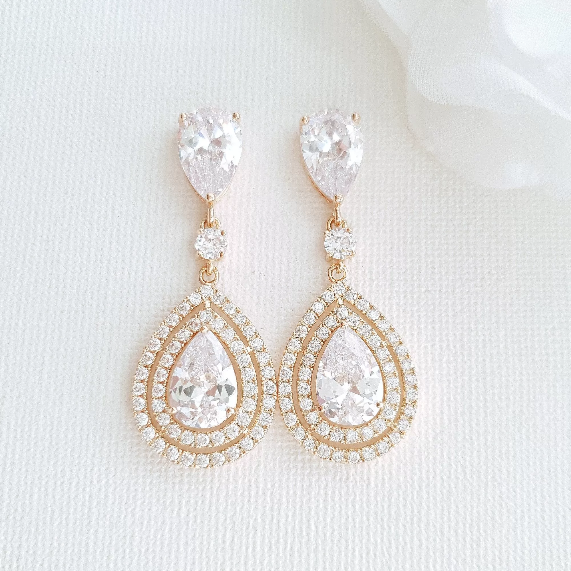 Gold Teardrop Earrings for Weddings- Joni