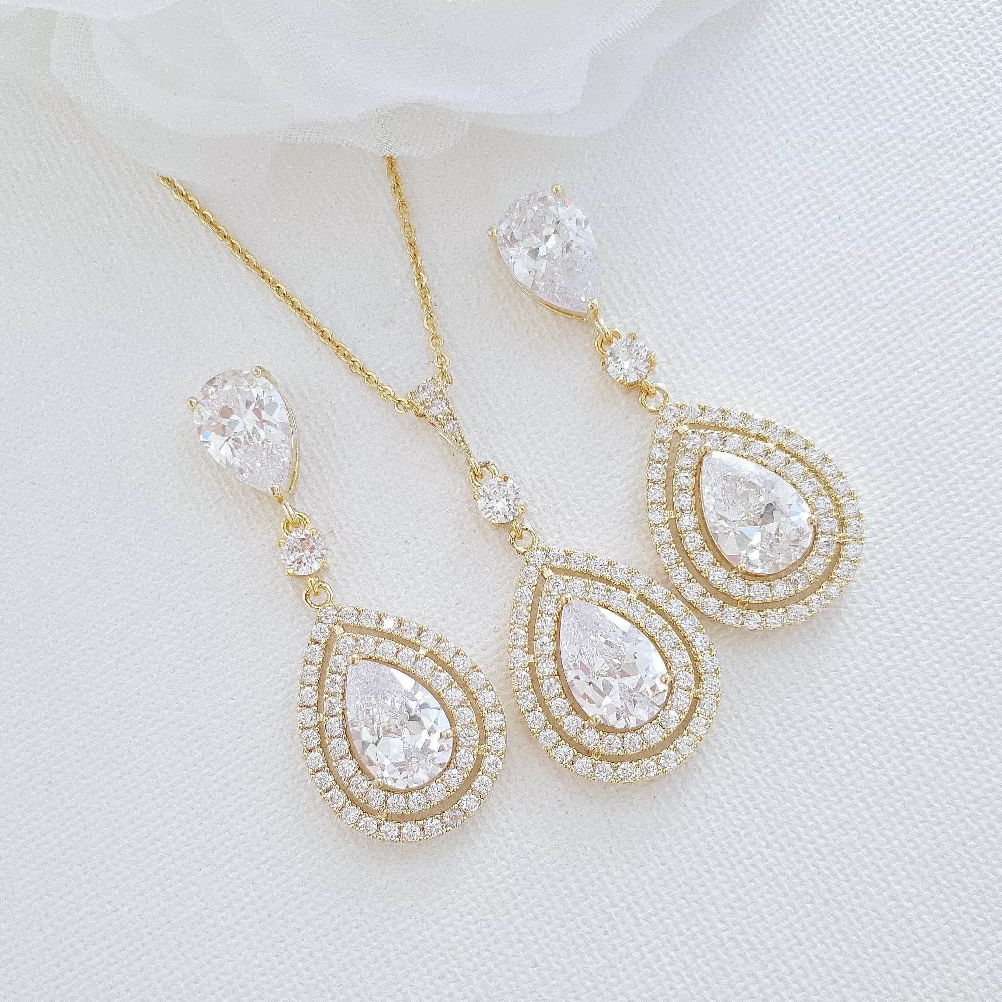 Gold Teardrop Earrings for Weddings- Joni