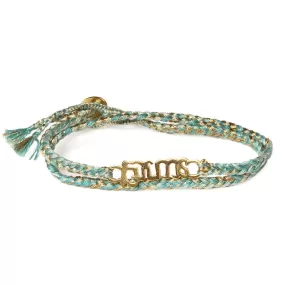 Gold Vermeil Brave Bracelet on Turquoise Mix Cotton Cord