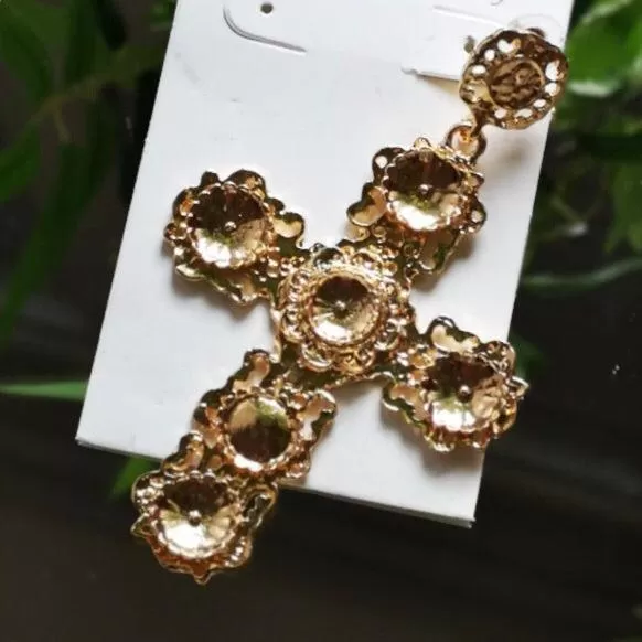 Golden Opulence Cross Earrings