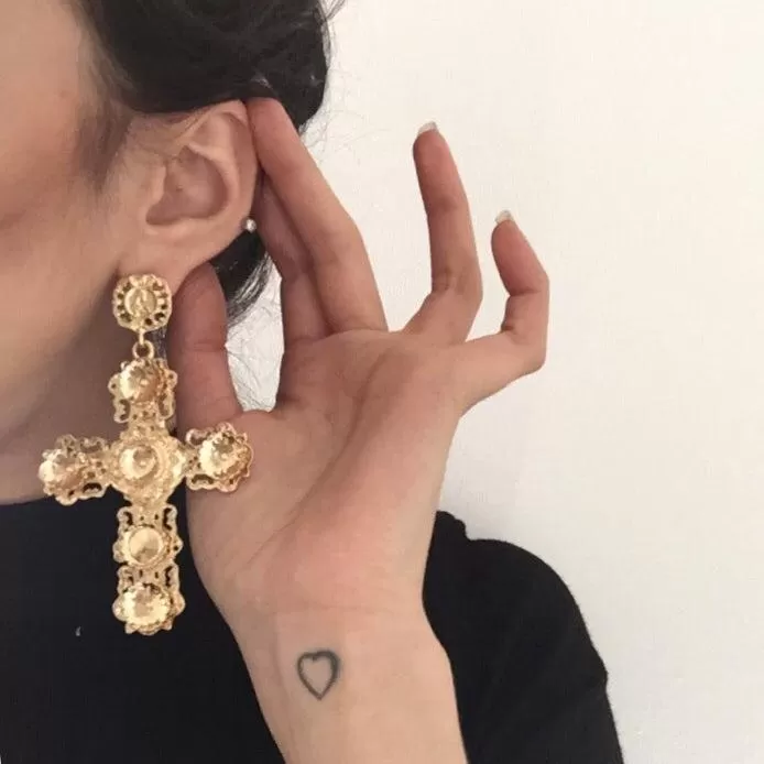 Golden Opulence Cross Earrings