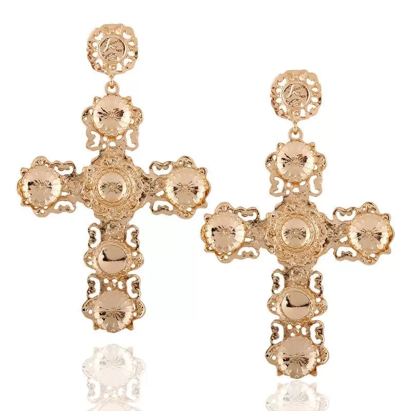 Golden Opulence Cross Earrings