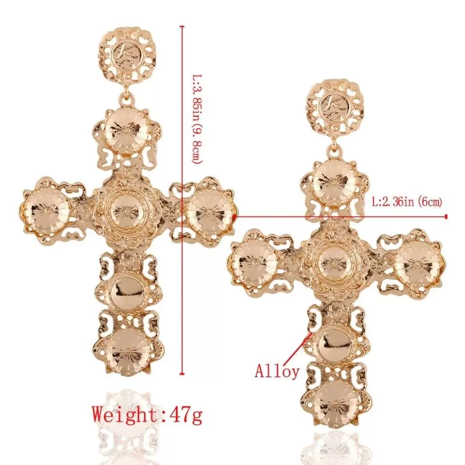 Golden Opulence Cross Earrings