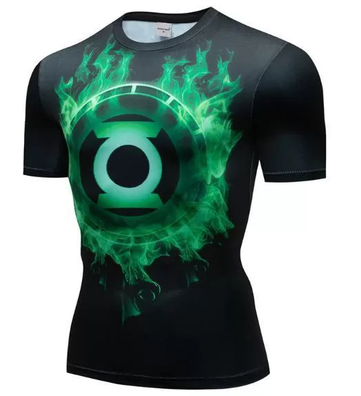 Green Lantern 'Green Flame' Premium Compression Short Sleeve Rash Guard