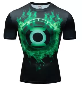 Green Lantern 'Green Flame' Premium Compression Short Sleeve Rash Guard