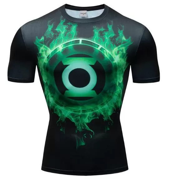 Green Lantern 'Green Flame' Premium Compression Short Sleeve Rash Guard