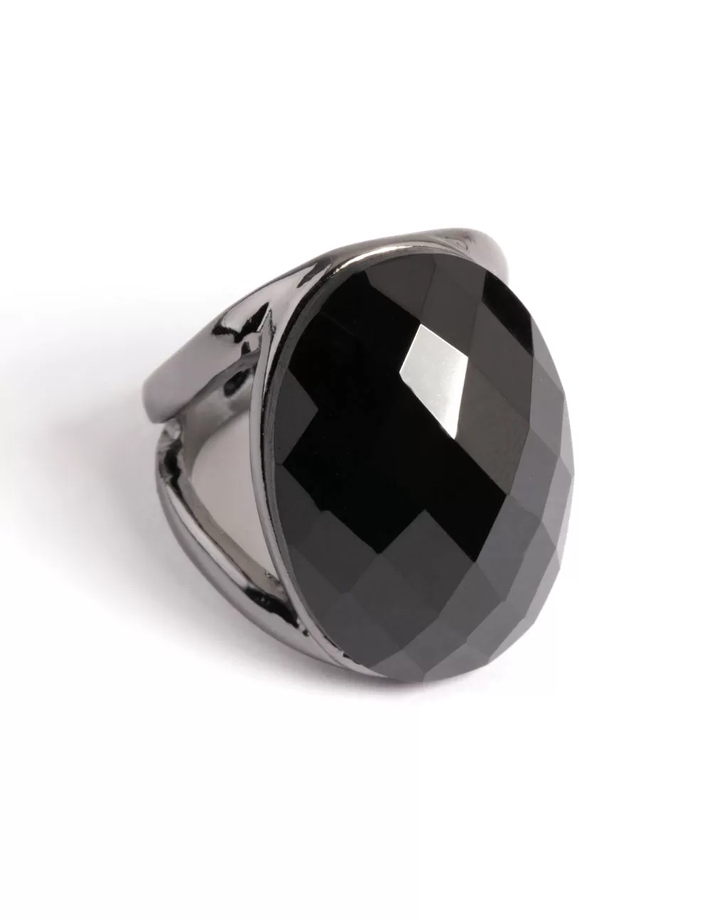 Gun Metal Facet Statement Oval Ring