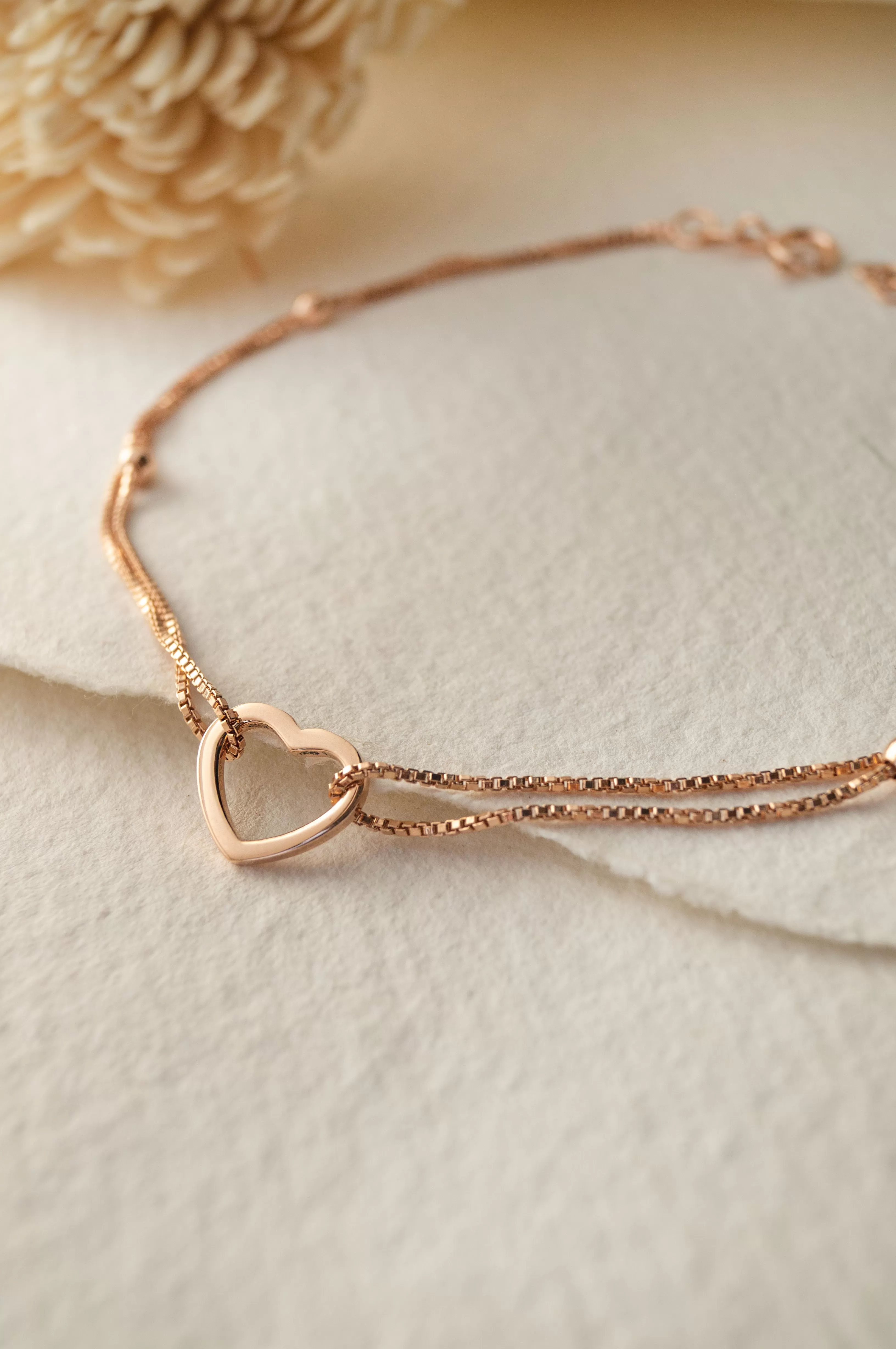 Halo Heart Rose Gold Plated Sterling Silver Anklet