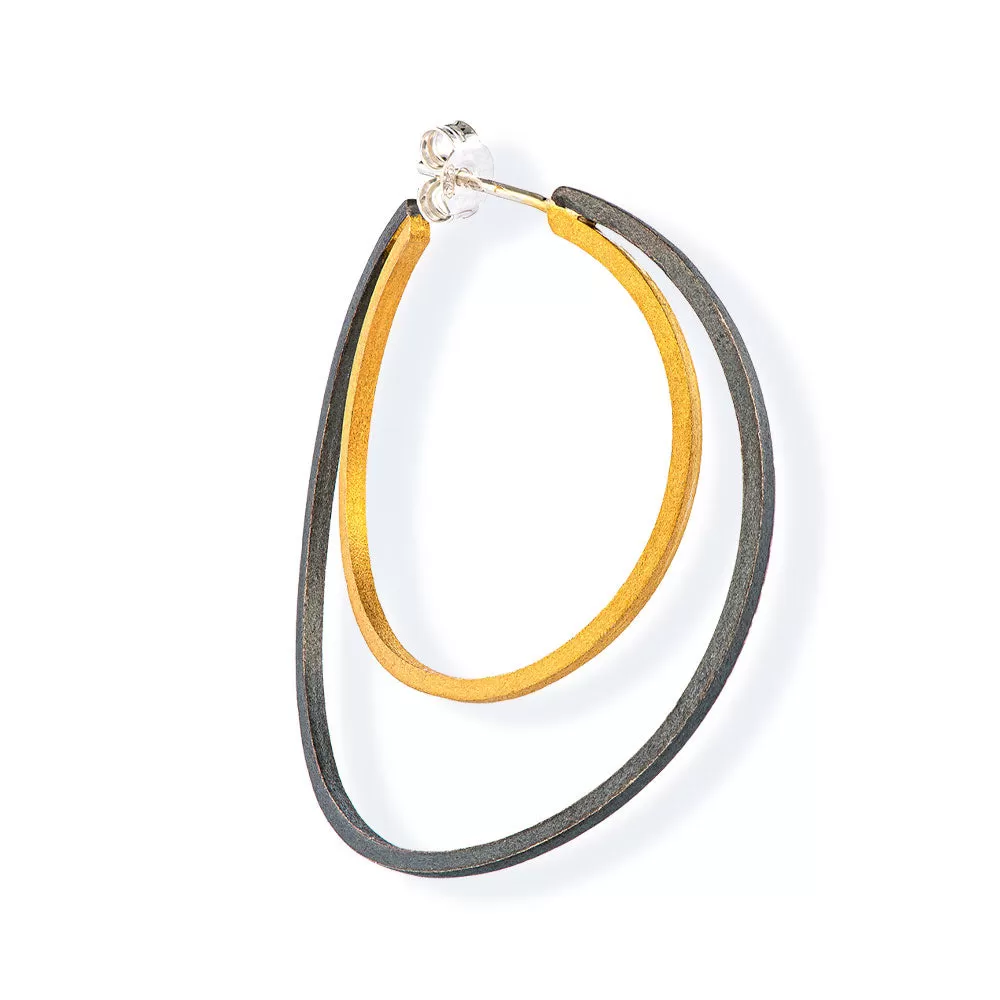 Handmade Gold & Black Plated Silver Hoop Earrings Double Circles