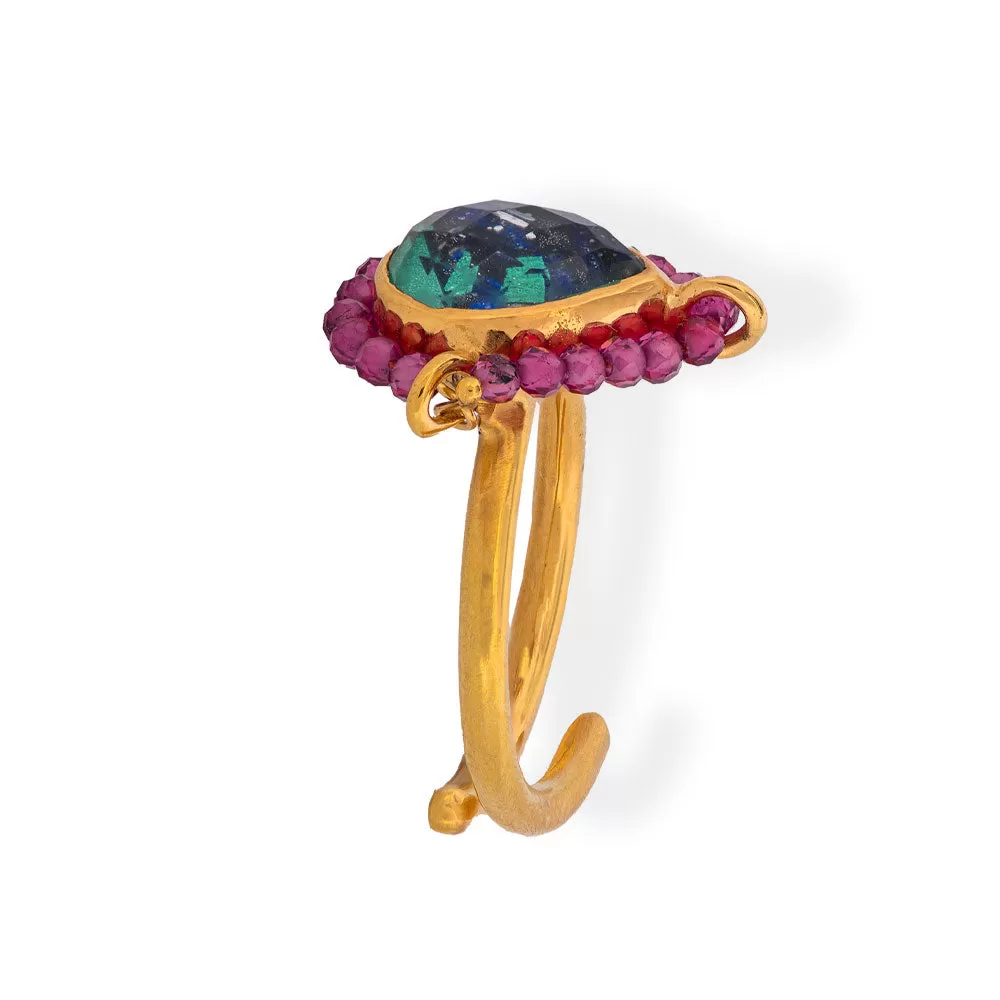 Handmade Gold Plated Silver Ring With Azurmalachite & Rhodolites