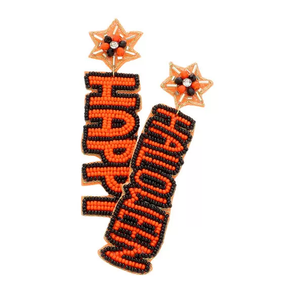 Happy Halloween Felt Back Beaded Message Dangle Earrings