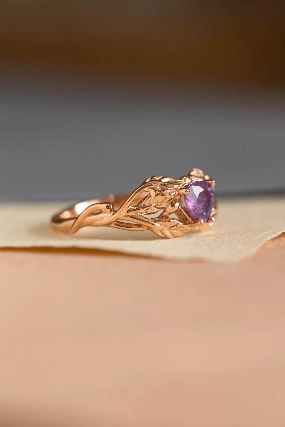 Heart sapphire twig engagement ring, rose gold ring with sapphire / Tilia