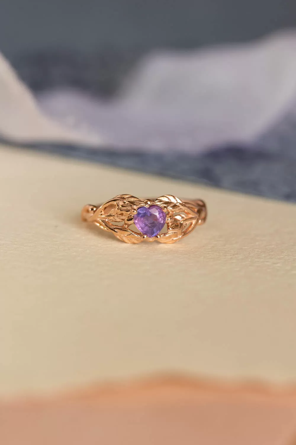 Heart sapphire twig engagement ring, rose gold ring with sapphire / Tilia