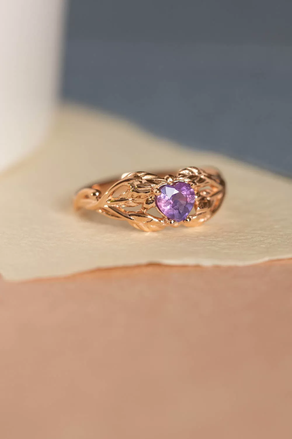 Heart sapphire twig engagement ring, rose gold ring with sapphire / Tilia