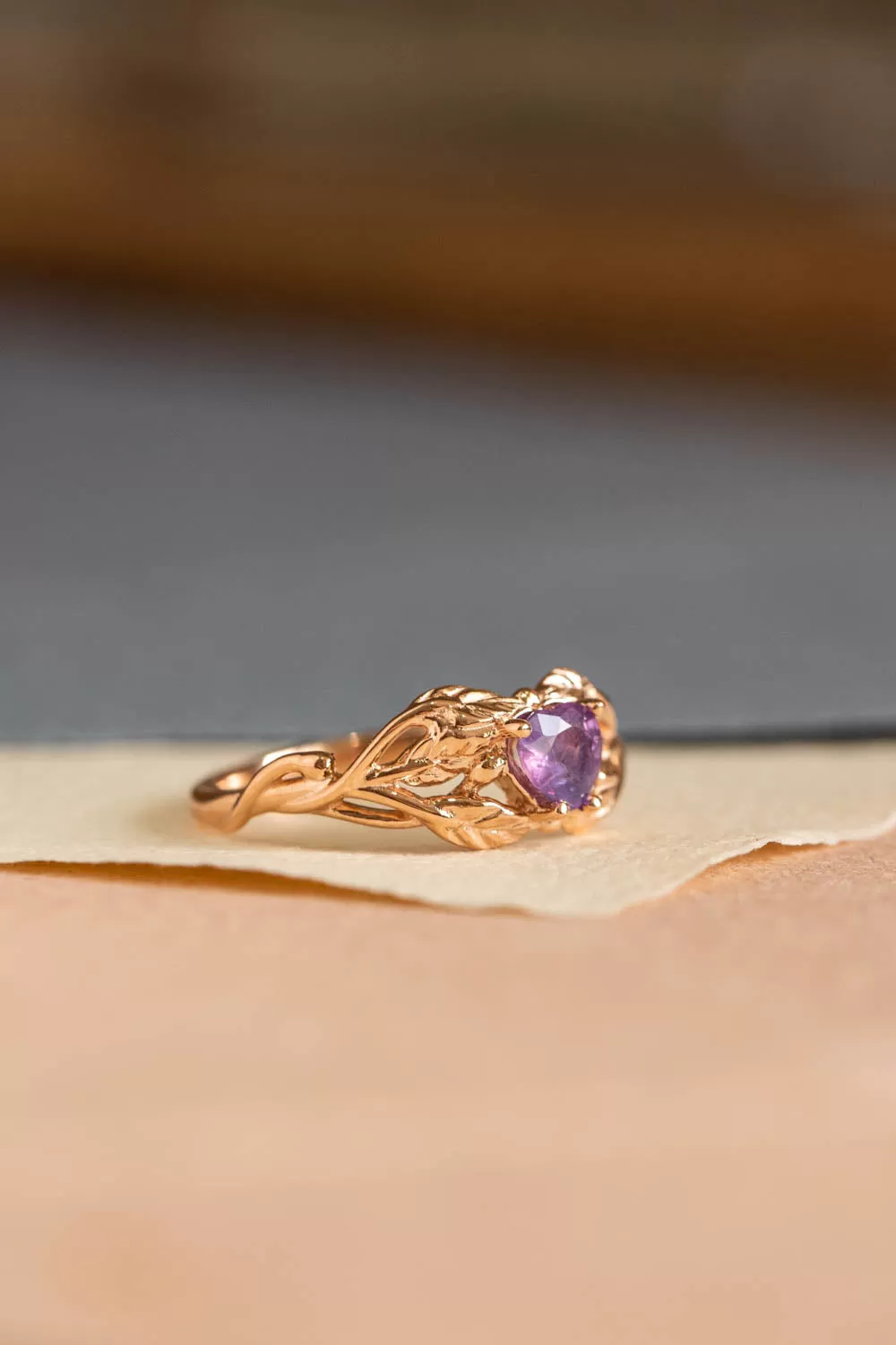 Heart sapphire twig engagement ring, rose gold ring with sapphire / Tilia