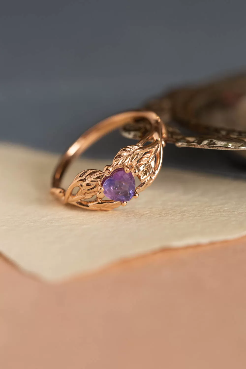 Heart sapphire twig engagement ring, rose gold ring with sapphire / Tilia