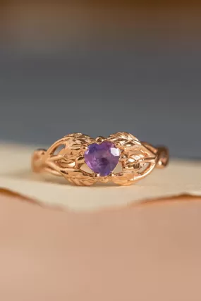 Heart sapphire twig engagement ring, rose gold ring with sapphire / Tilia