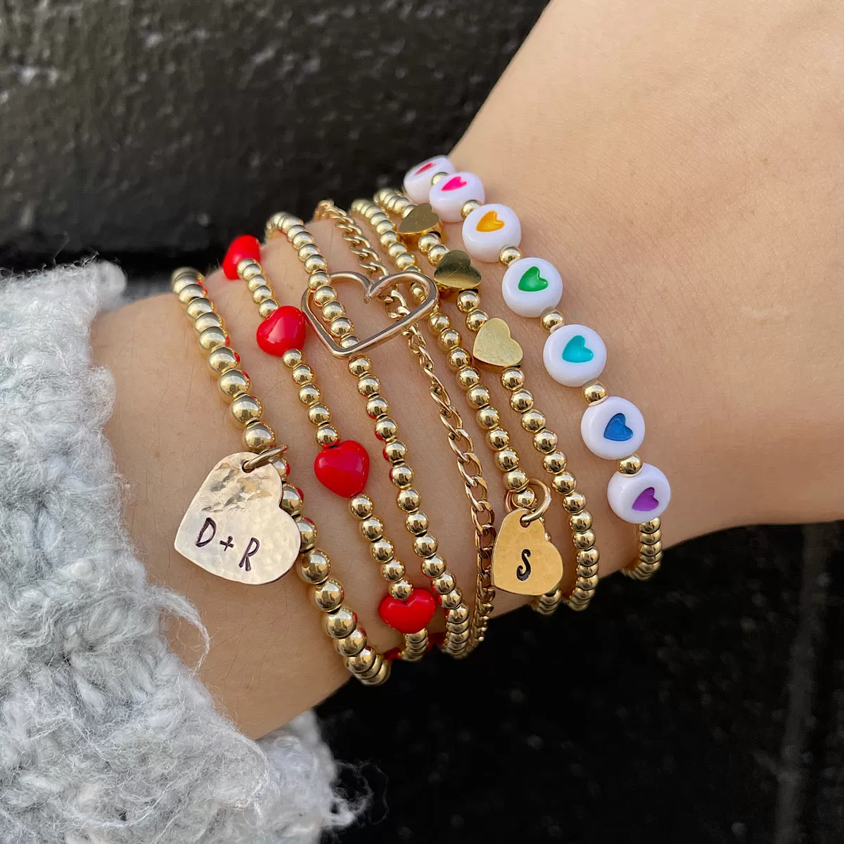 Heart Trio Bead Bracelet Gold Fill