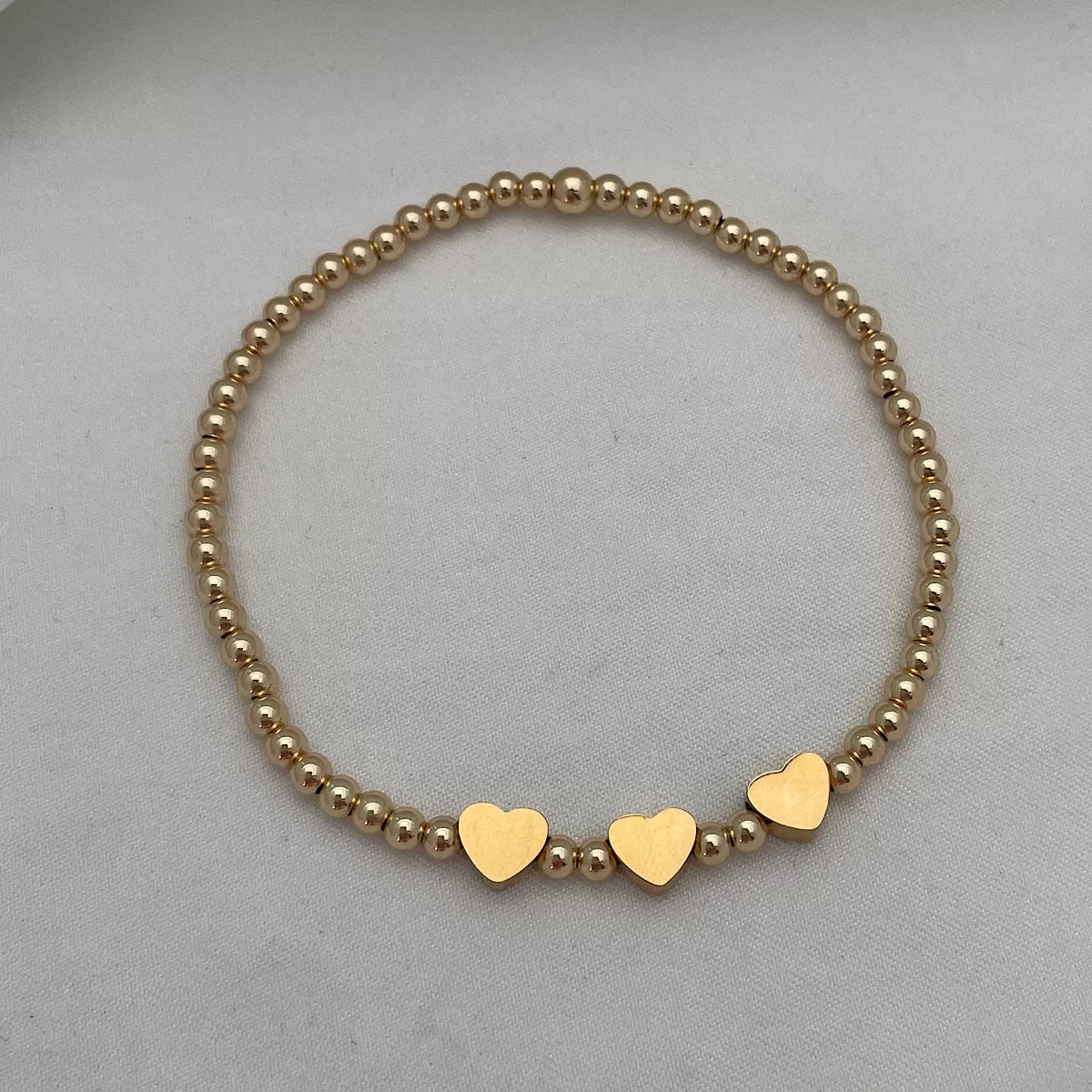 Heart Trio Bead Bracelet Gold Fill