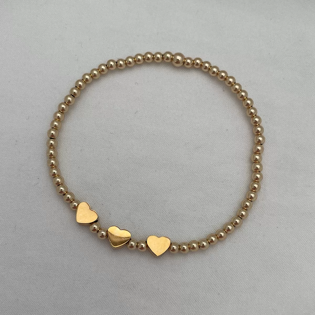 Heart Trio Bead Bracelet Gold Fill