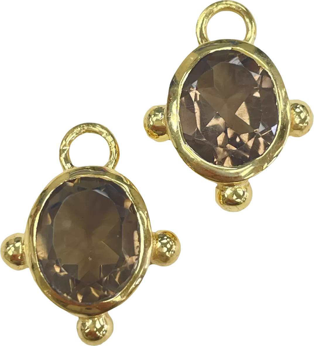 Heavenly London Gold / Smoky Quartz Oval Detachable Drops For Huggies/hoop Earrings