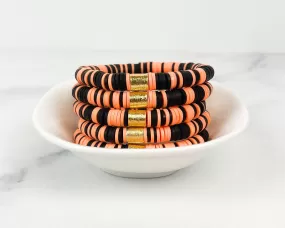 Heishi Color Pop Bracelet in Black & Orange Multi with Gold Barrel