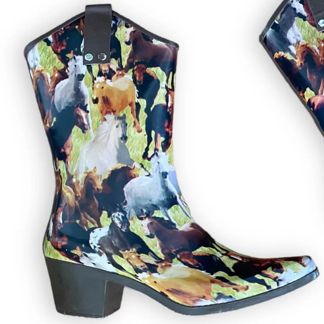 Henry Ferrera Horse Print Southwestern Rain Boots