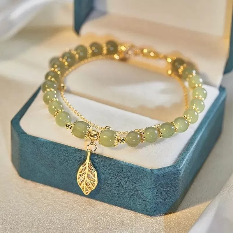 Hetian Jade Flowers and Leaf Bracelet