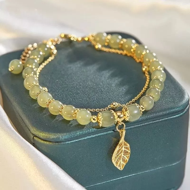 Hetian Jade Flowers and Leaf Bracelet