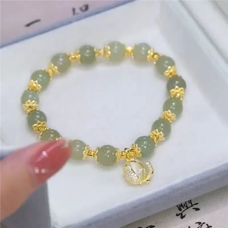 Hetian Jade Flowers and Leaf Bracelet