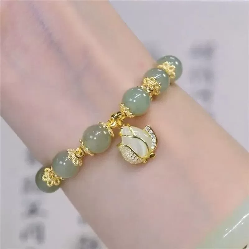 Hetian Jade Flowers and Leaf Bracelet